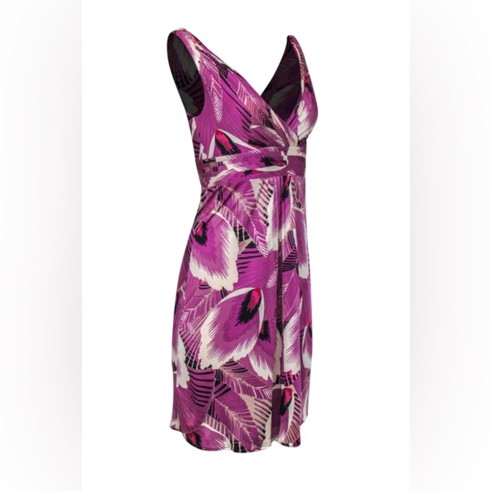 Elie Tahari Womens Silk Floral Print V Neck Sleeveless Dress Purple Size Xsmall
